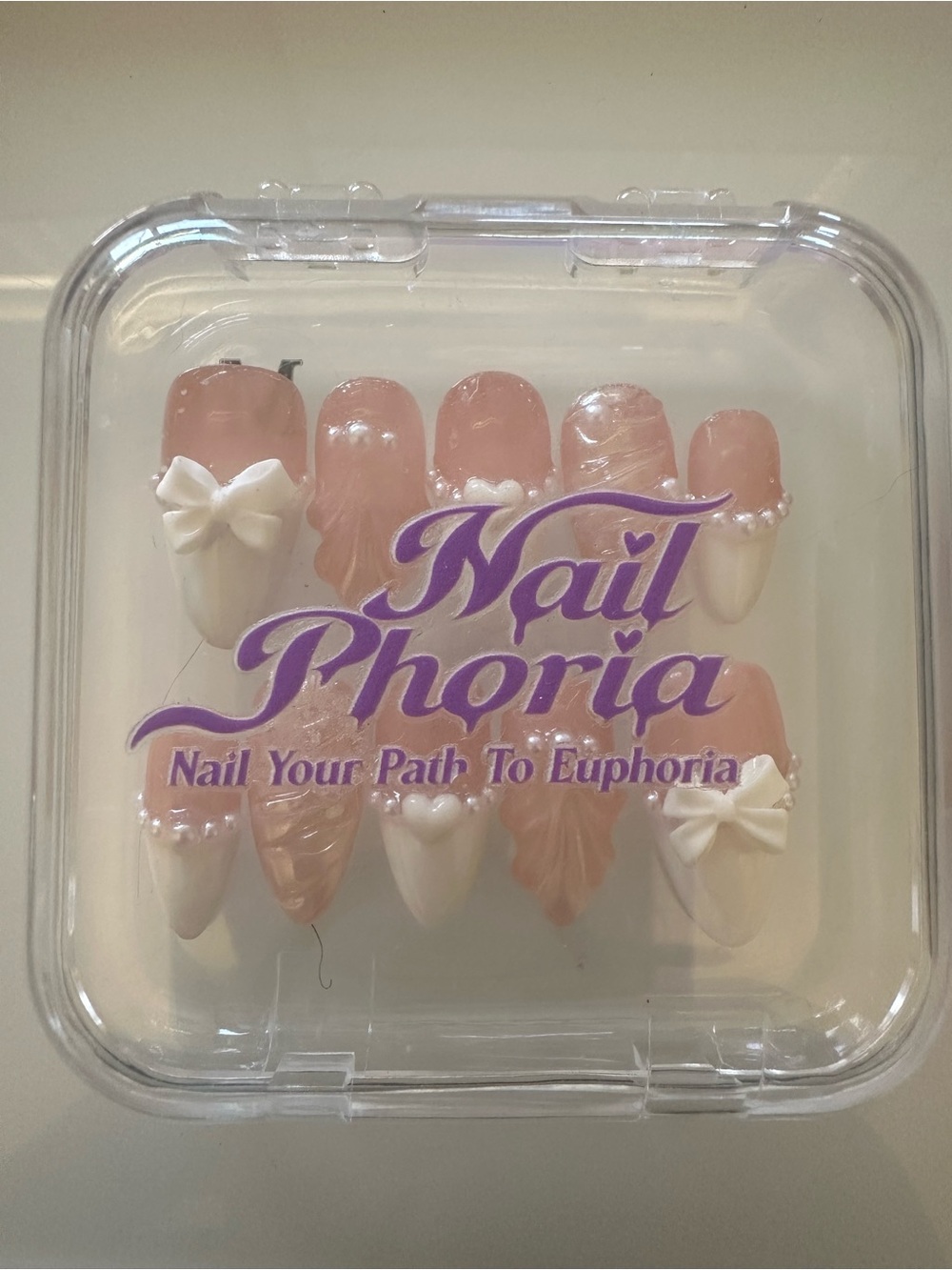 Pink & White 3D Bow Press-On Nail Set